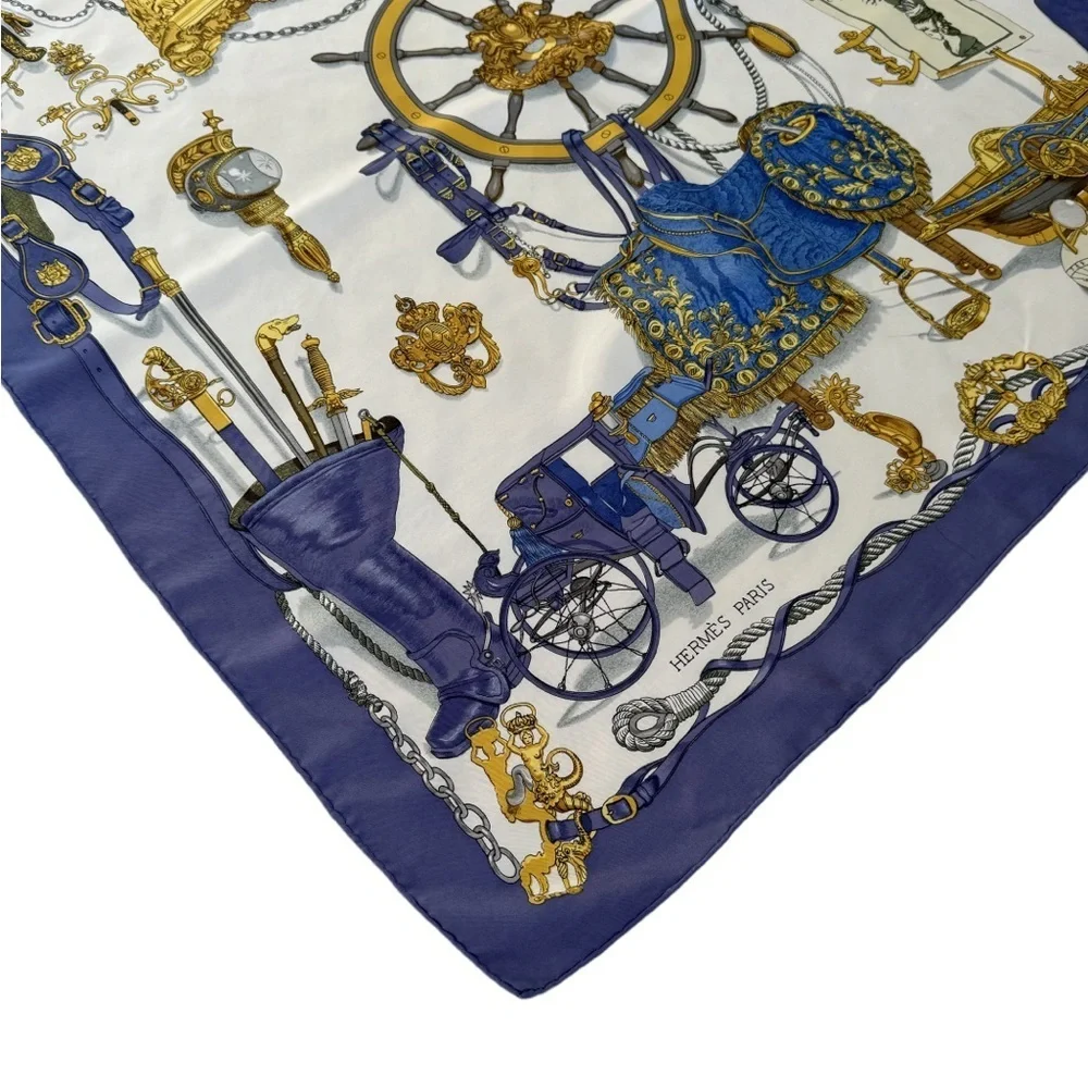 Hermes Blue Gold Silk Nautical Scarf